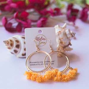 Hoop Earrings Floral Yellow Boho Lemon